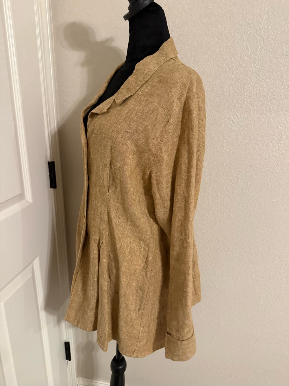 Flax Light Brown Linen Button Front Blazer - Picture 5 of 7